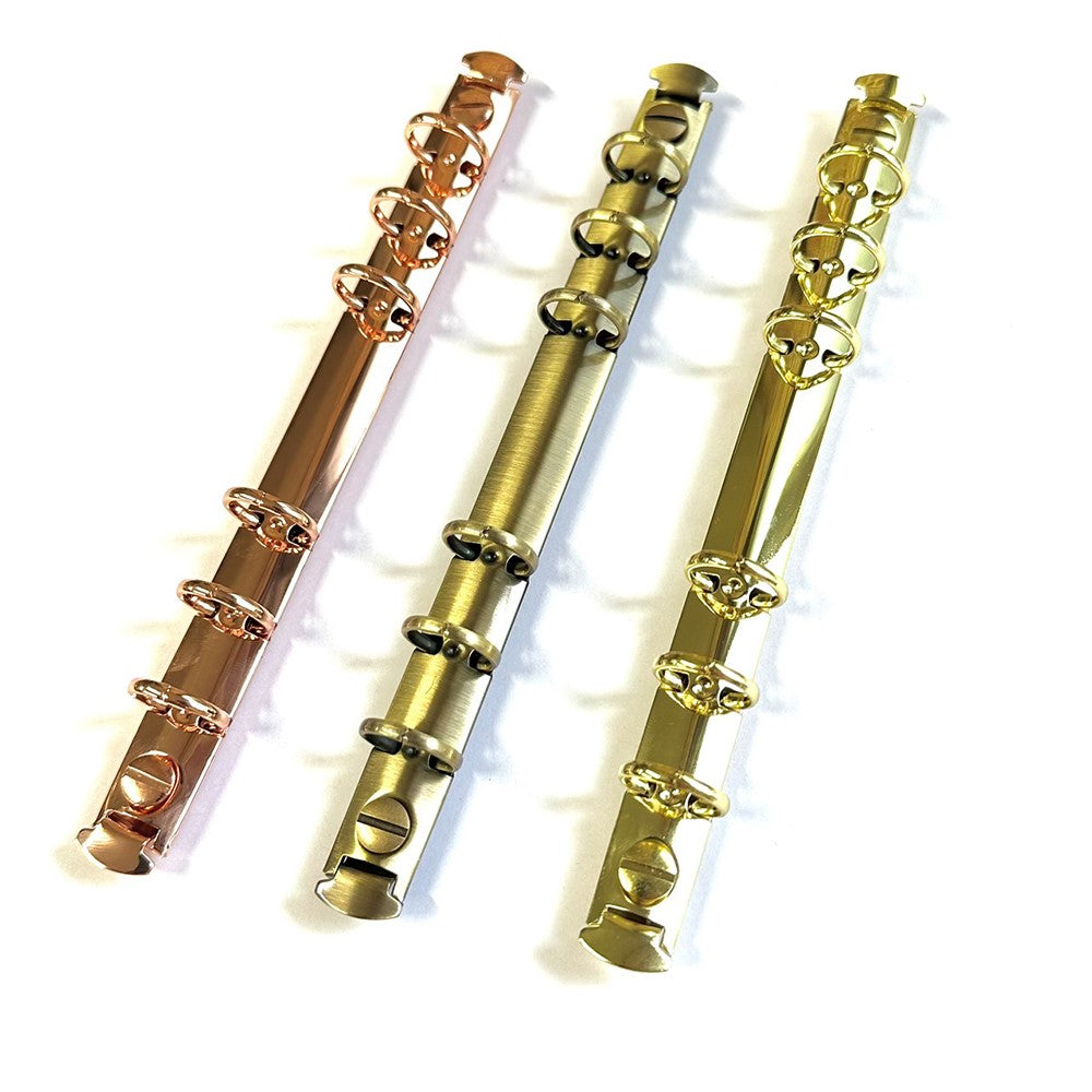 バインダー金具 6穴 リング径 15mm ビス付き 全3種（ゴールド・アンティークゴールド・ローズゴールド）B6サイズ対応 取付金具付き 工具不要【100個】