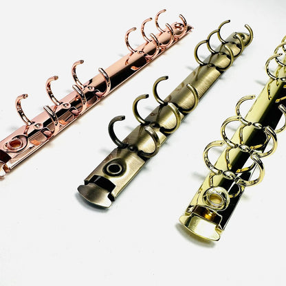 バインダー金具 6穴 リング径 15mm ビス付き 全3種（ゴールド・アンティークゴールド・ローズゴールド）B6サイズ対応 取付金具付き 工具不要【100個】