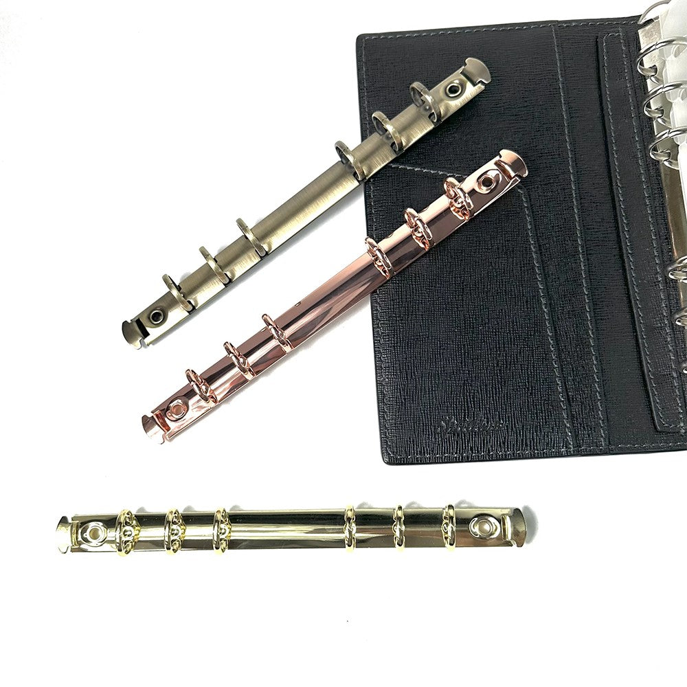 バインダー金具 6穴 リング径 15mm ビス付き 全3種（ゴールド・アンティークゴールド・ローズゴールド）B6サイズ対応 取付金具付き 工具不要【100個】