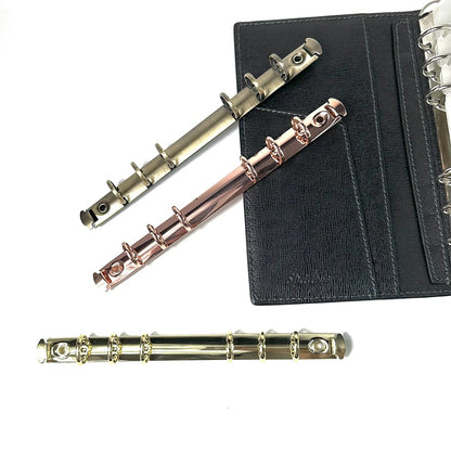バインダー金具 6穴 リング径 15mm ビス付き 全3種（ゴールド・アンティークゴールド・ローズゴールド）B6サイズ対応 取付金具付き 工具不要【100個】