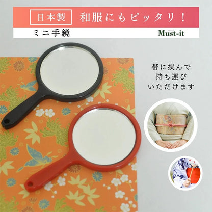 レトロ調コンパクトミラー 小さな手鏡 全2種（朱色・黒色）【50個】