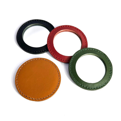 本革コンパクトミラー 携帯用 全4種 （ブラック・ブラウン・ワインレッド・ディープグリーン）