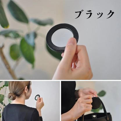 本革コンパクトミラー 携帯用 全4種 （ブラック・ブラウン・ワインレッド・ディープグリーン）