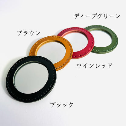 本革コンパクトミラー 携帯用 全4種 （ブラック・ブラウン・ワインレッド・ディープグリーン）