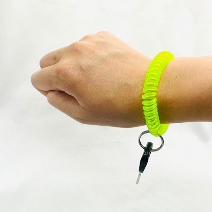 リストキーコイル 伸縮性 ステンレス製リング付き 全7種（クリア・ブラック・イエロー・グリーン・ピンク・ブルー・トリコロール）【100個・1000個】