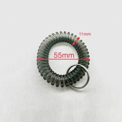 リストキーコイル 伸縮性 ステンレス製リング付き 全7種（クリア・ブラック・イエロー・グリーン・ピンク・ブルー・トリコロール）【100個・1000個】